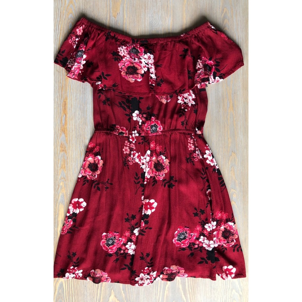 Maroon Ruffle Floral Dress